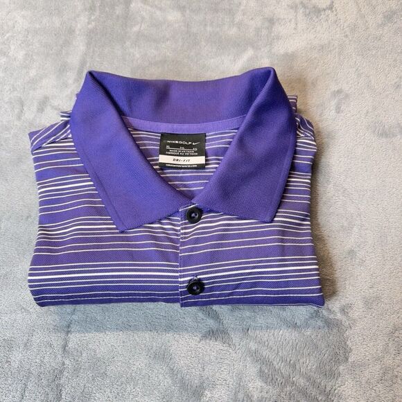 Nike Golf Dri Fit Shirt Mens XL Purple Striped Short Sleeve Polo Rugby Swoosh - Picture 11 of 14